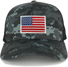 Armycrew US American Flag Embroidered Patch Adjustable Camo Trucker Cap - NTG-Black - Black Grey