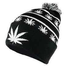 Marijuana Leafs Pom Pom Acrylic Beanie Hat - Kelly Green Black - WB071-86
