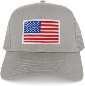 Armycrew USA American Flag Embroidered Patch Snapback Mesh Trucker Cap - Grey