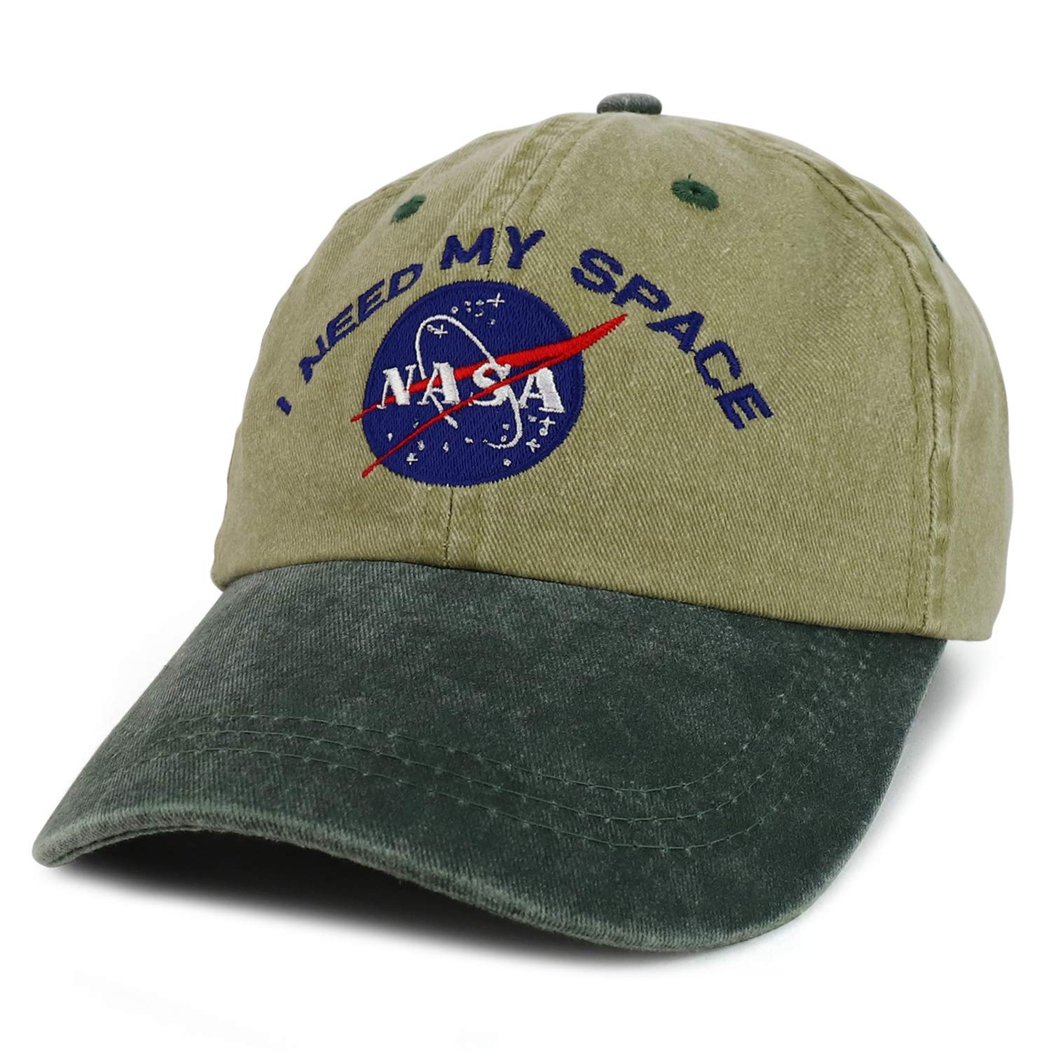 NASA I Need My Space Embroidered Two Tone Pigment Dyed Cotton Cap - Beige Black