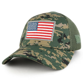 US American Flag Original with Grey Border Embroidered Patch Low Crown Adjustable Tactical Mesh Cap