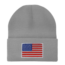 Made in USA - White American Flag Embroidered Patch Long Cuff Beanie