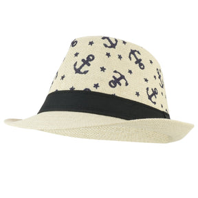 Armycrew Anchors and Stars Printed Summer Paper Straw Fedora Hat