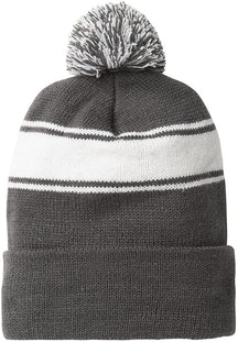 Armycrew Two Tone Stripe Acrylic Winter Pom Pom Beanie Hat