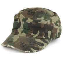 Vintage Frayed Wrinkled Elastic Band Cadet Style Army Cap
