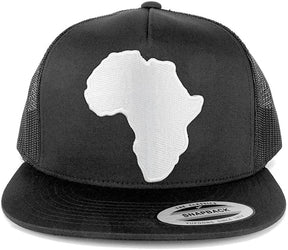 5 Panel Solid White African Map Embroidered Iron On Patch Flat Bill Mesh Snapback