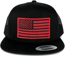 Flexfit 5 Panel American Flag Patched Snapback Mesh Cap - Black