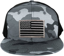 Armycrew US American Flag Embroidered Patch Adjustable Urban Camo Trucker Cap - UUB - Black Grey