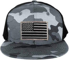 Armycrew US American Flag Embroidered Patch Adjustable Urban Camo Trucker Cap - UUB - Black Grey