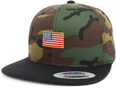 Armycrew Assorted USA Patch Two Tone Camo Black Flatbill Snapback Baseball Cap