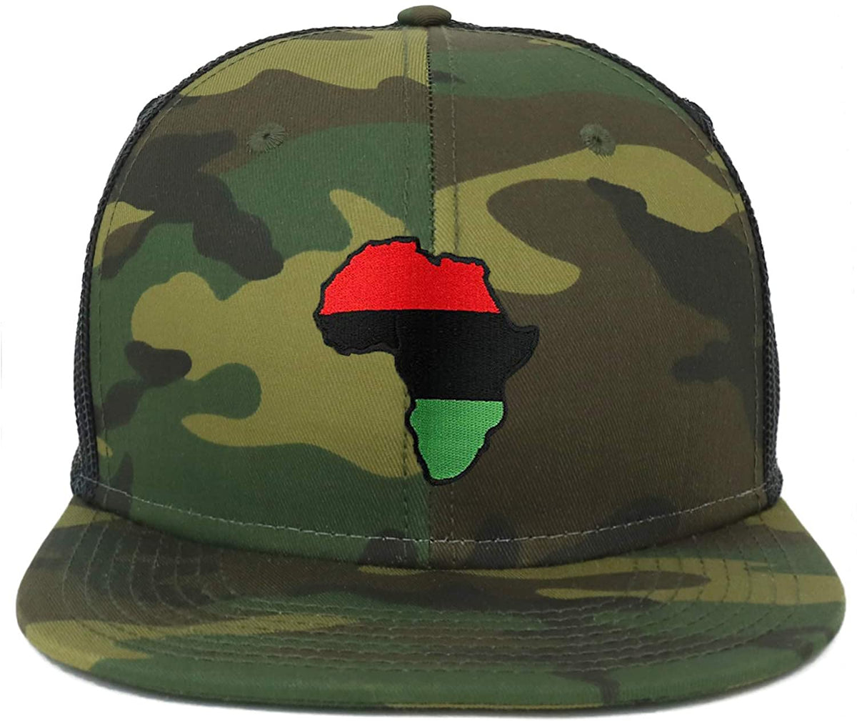 Armycrew Oversize XXL Red Black Green Africa Map Patch Camouflage Flatbill Mesh Snapback Cap