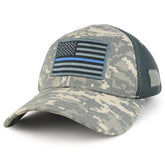 Armycrew US American Flag Thin Blue Line Embroidered Patch Low Crown Adjustable Tactical Mesh Cap