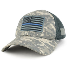 Armycrew US American Flag Thin Blue Line Embroidered Patch Low Crown Adjustable Tactical Mesh Cap