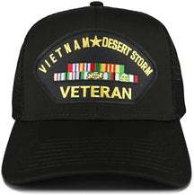 Armycrew Vietnam and Desert Storm Veteran Embroidered Patch Snapback Mesh Trucker Cap