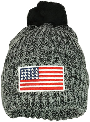 Armycrew USA American Flag Embroidered Pom Pom Thick Cuff Beanie