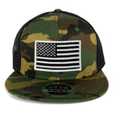 Armycrew USA American Flag Embroidered Patch Camo Snapback Mesh Cap - CAMO Black