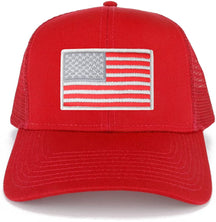 USA American Flag Embroidered Patch Snapback Mesh Trucker Cap - RED
