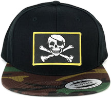 Flexfit Jolly Rogers Military Skull Embroidered Patch Snapback Cap with Camo Visor