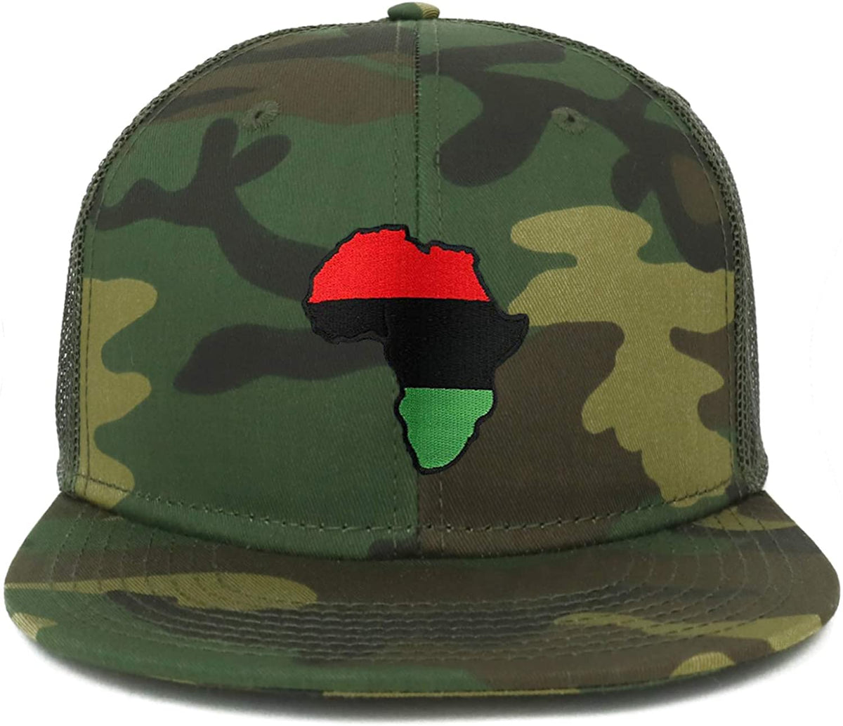 Armycrew Oversize XXL Red Black Green Africa Map Patch Camouflage Flatbill Mesh Snapback Cap