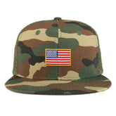Small American Flag Iron on Patch Flat Bill Ripstop Trucker Mesh Cap