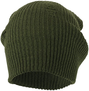 Armycrew Vintage Frayed Pattern Knit Deep Slouchy Beanie