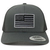 Armycrew American Flag Patch Snapback Trucker Mesh Cap - Charcoal