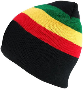 Armycrew Acrylic Rasta RGY Winter Short Beanie Hat - Black RGY