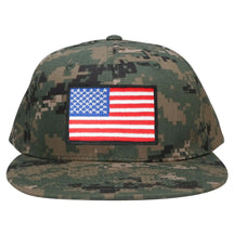Armycrew Flat Bill Digital Camo American Flag Patch Snapback Cap - MCU - Black Grey