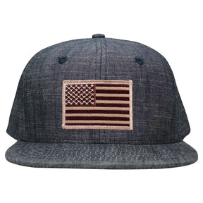 Washed Denim USA American Flag Embroidered Iron on Patch Snapback - BLU - DESERT