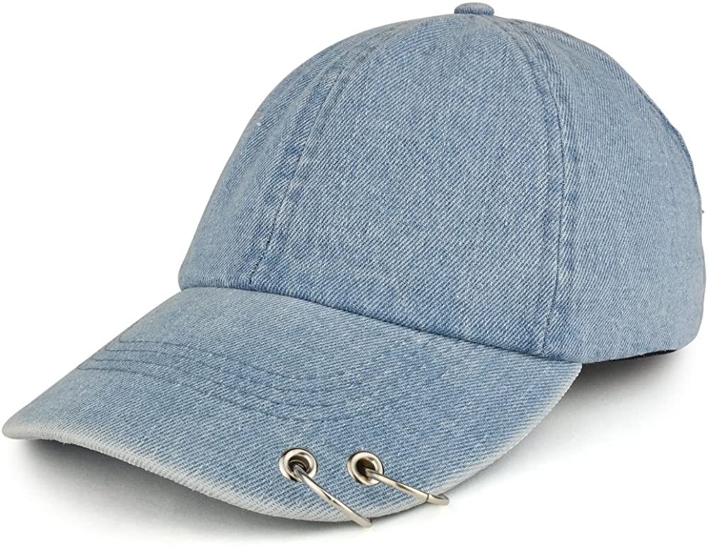 K-POP Style Plain Metallic Ring Bill Adjustable Baseball Cap Denim