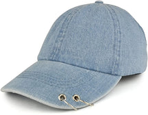 K-POP Style Plain Metallic Ring Bill Adjustable Baseball Cap - Denim