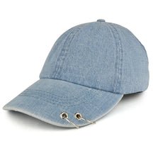 K-POP Style Plain Metallic Ring Bill Adjustable Baseball Cap - Denim