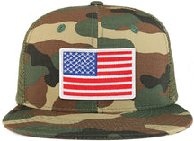 White American Flag Iron on Patch Flat Bill Ripstop Trucker Mesh Cap
