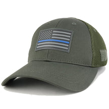 Armycrew Thin Blue Line American Flag 3D Rubber Tactical Patch Low Crown Adjustable Mesh Cap