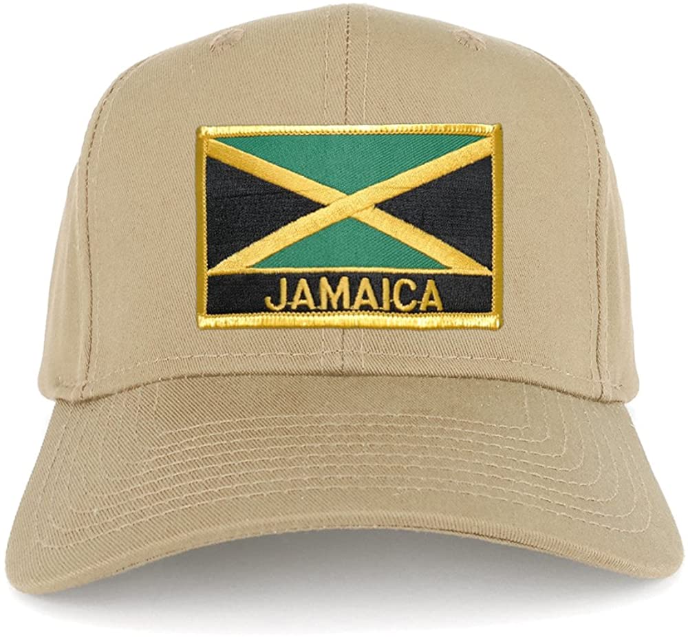Jamaica and Text Embroidered Flag Iron On Patch Gold Border Snapback Baseball Cap
