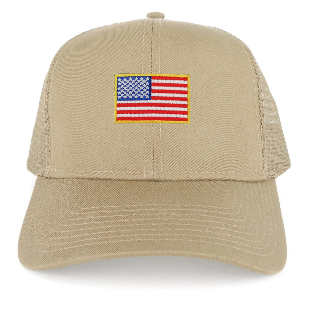 Armycrew XXL Oversize USA Small Flag Patch Mesh Back Trucker Baseball Cap - Khaki