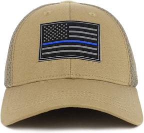 Armycrew Thin Blue Line American Flag 3D Rubber Tactical Patch Air Mesh Flex Cap