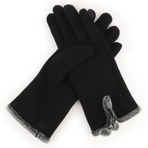 Armycrew Smartphone Touchscreen Ladies Fur Trim Pom Decoration Texting Glove