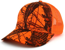 Armycrew Hunting Camouflage Outdoor Structured Trucker Mesh Cap - Blaze