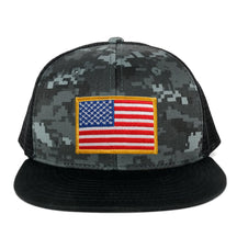 Armycrew US American Flag Embroidered Patch Adjustable Flat Bill Camo Trucker Cap - BNB - Black Grey