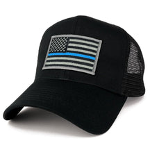 Thin Blue American Flag Iron on Patch Flat Bill Ripstop Trucker Mesh Cap ACU