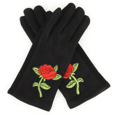 Armycrew Smartphone Touchscreen Ladies Texting Fingers Rose Embroidered Gloves