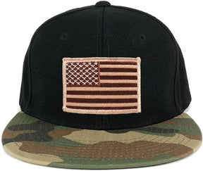 USA American Flag Embroidered Iron on Patch Camo Bill Snapback Cap - WDL