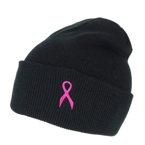 Armycrew Made in USA Breast Cancer Pink Ribbon Embroidered Cuff Long Beanie