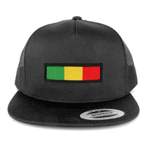 5 Panel Rasta Green Yellow Red Embroidered Iron on Patch Flat Bill Mesh Snapback