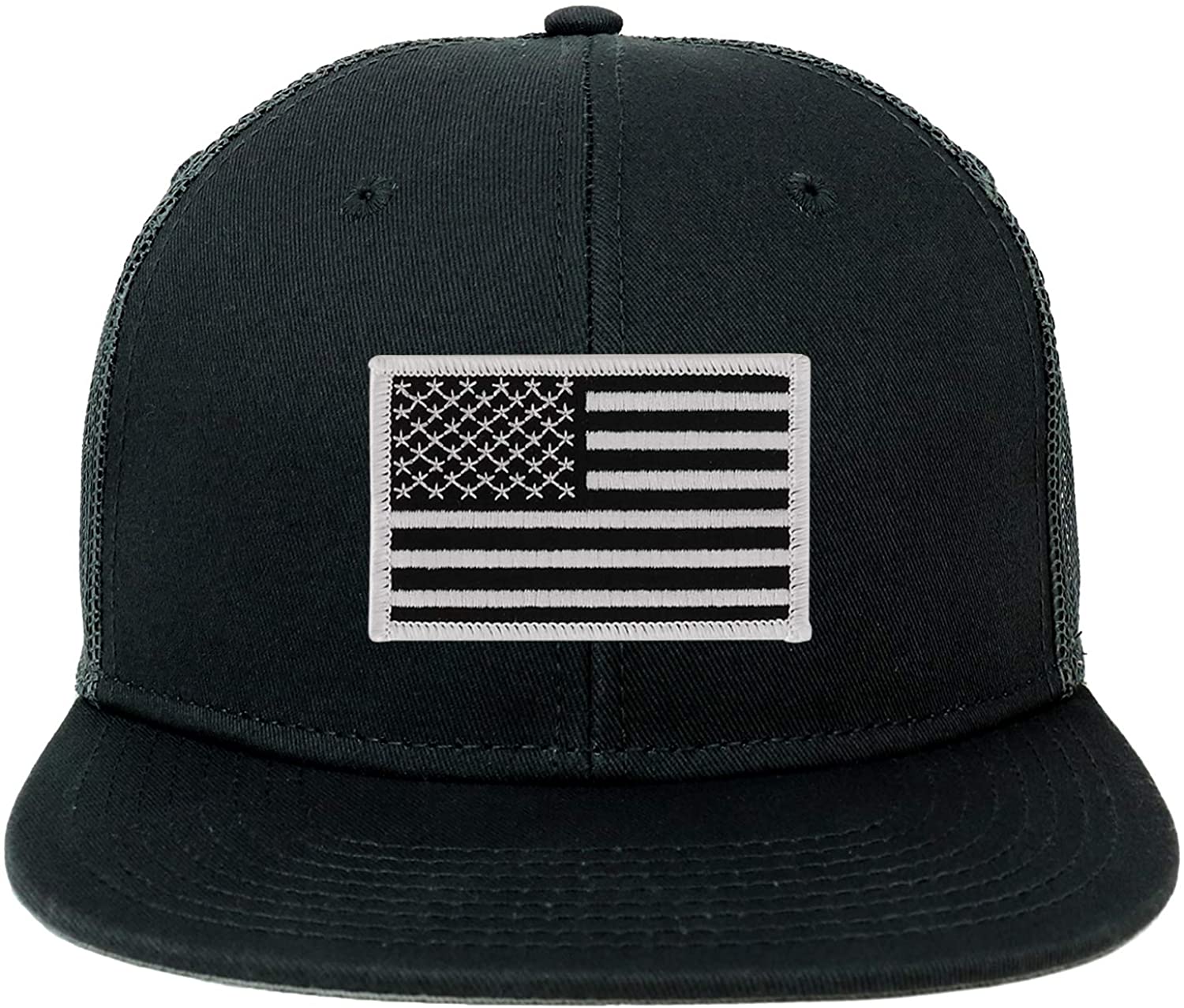 Armycrew Oversize XXL Black White USA Flag Patch Flatbill Mesh Snapback Cap