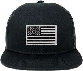Armycrew Oversize XXL Black White USA Flag Patch Flatbill Mesh Snapback Cap
