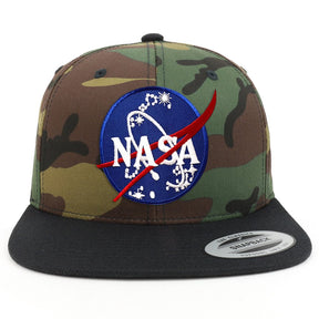 Armycrew NASA Insignia Patch Two Tone Camo Black Flatbill Snapback Baseball Cap
