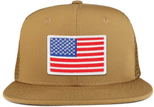 White American Flag Iron on Patch Flat Bill Ripstop Trucker Mesh Cap