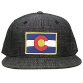 Armycrew Washed Denim Colorado Western State Flag Embroidered Patch Snapback Cap - Black